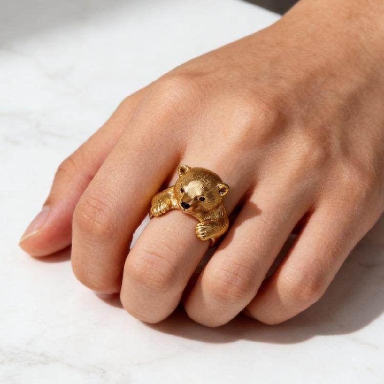 Charming Open Band Bear Ring Stylish Finger Hoop Delicate Piece Trendy Stackable Hoop Alloy Texture for Casual Wear