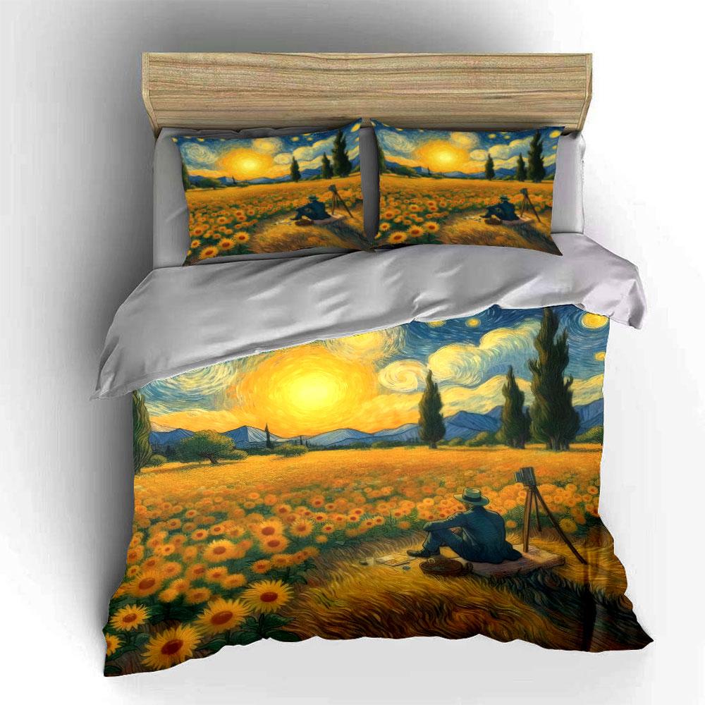 Sunflower Field Artistic Trio Set Kid'S And Adults' Bedroom Decor, Exquisite Three-Piece Bedding Set Gift
