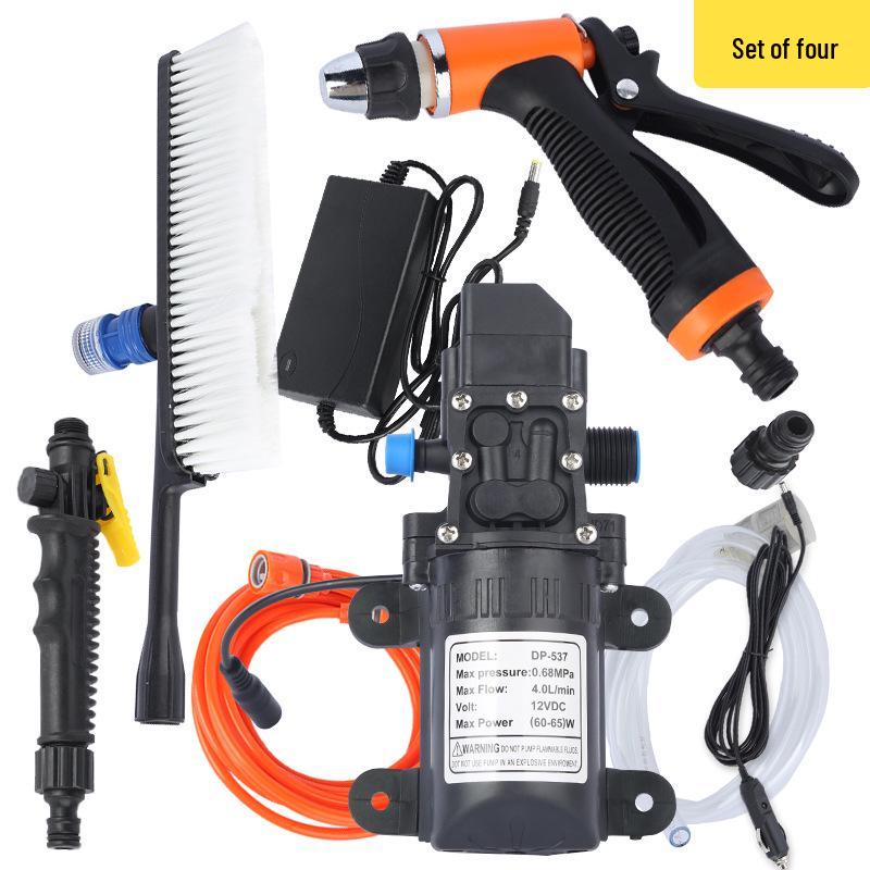 12V Portable Electric Car Washer with High-Pressure Water Gun