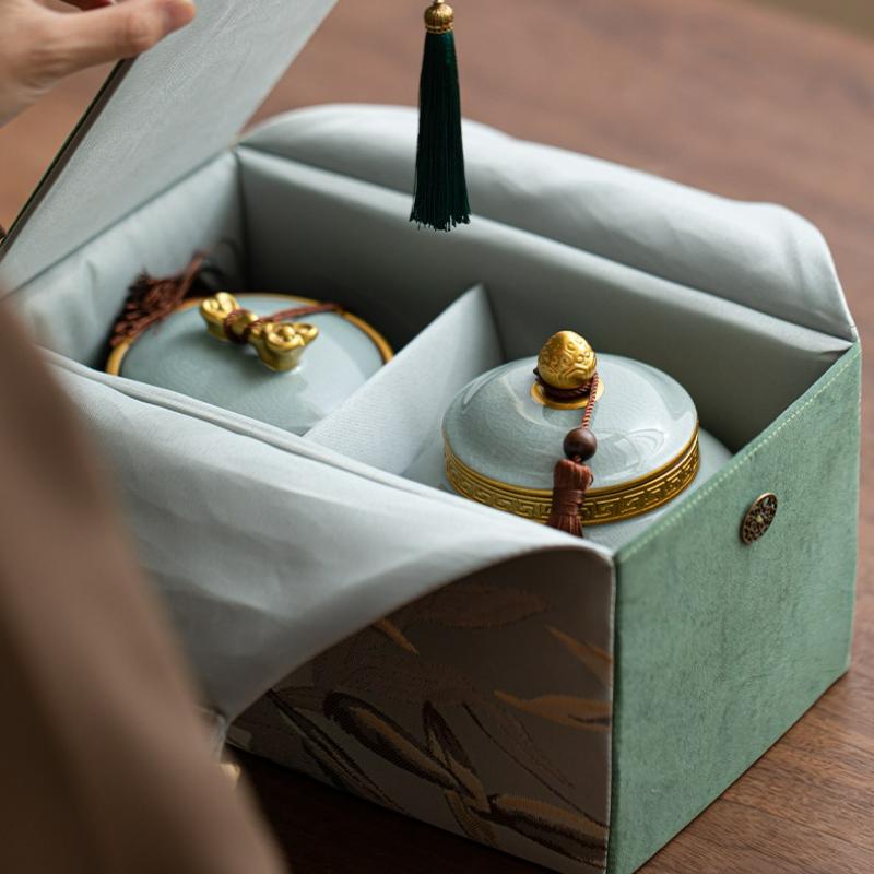 Creative Chinese Style Portable Tea Handbag Large Capacity Tea Can Festival Gift Box Travel Tea Set Cup Retro Storage Bags New