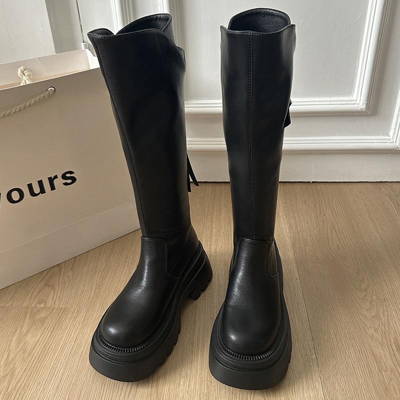 

Brown small thick-soled boots for women s 2025 new autumn and winter versatile and thin high boots but knee boots 35