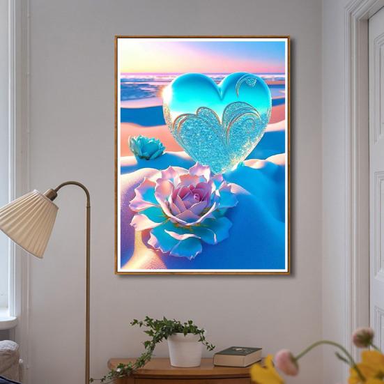 1 Set Rhinestone Painting Kit Exquisite Heart Flower Pattern Rhinestone Art Project Home Decoration