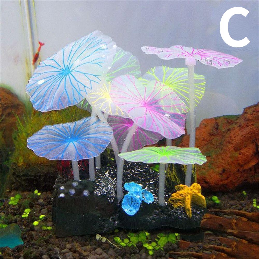 9pcs Artificial Plants Fish Tank Decorations Aquarium Water Grass Lotus Mushroom Ornaments Fluorescent Landscape Home Decoration