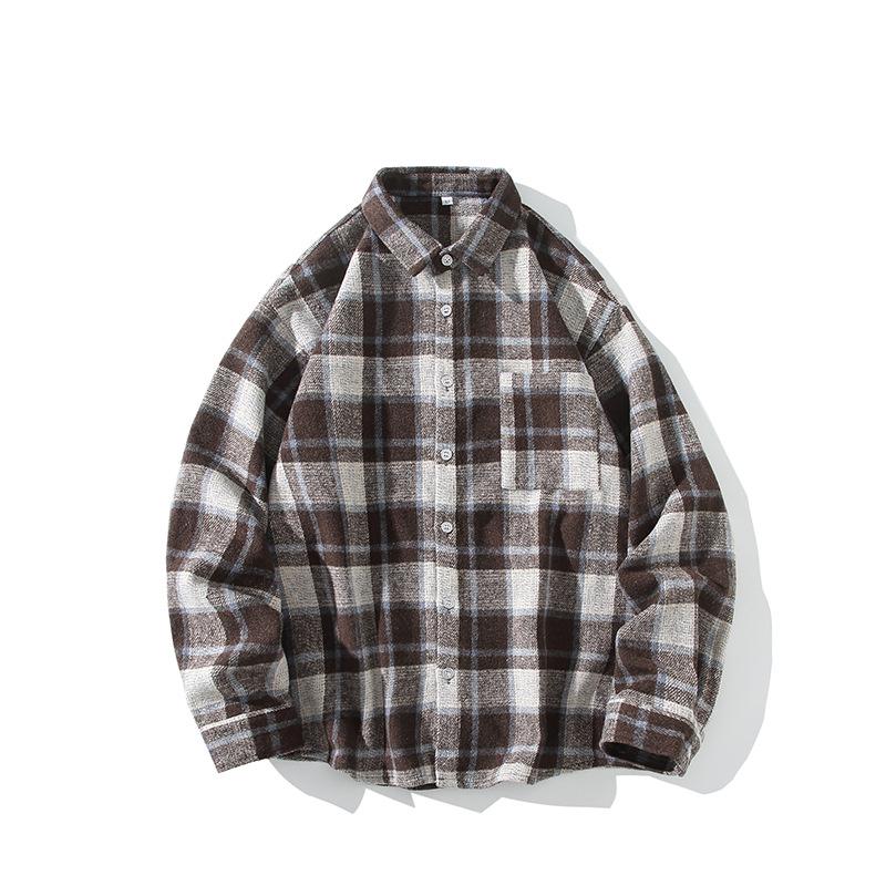 2025 Men's Plaid Woolen Shirt Jacket - Fashionable Loose-Fit Plus Size Autumn Casualwear