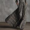 Long Sleeve V-Neck Plaid Dress with Button Front and Pockets