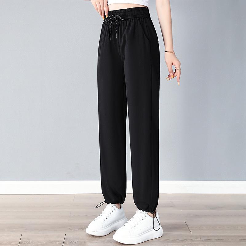 Women's Stylish High-Waist Ice Silk Wide-Leg Pants - Summer, Lightweight, Drapey, Middle-Aged Style