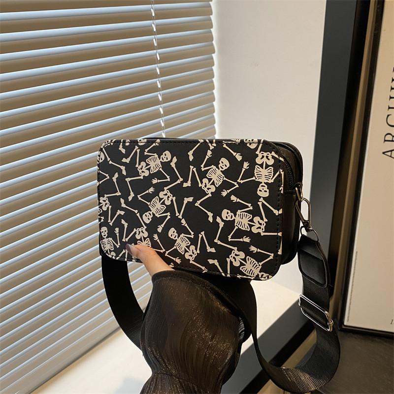 Sac à Bandoulière Crâne d'Halloween pour Femmes en Cuir PU Sacoche Décontractée Bandoulière avec Fermeture Éclair