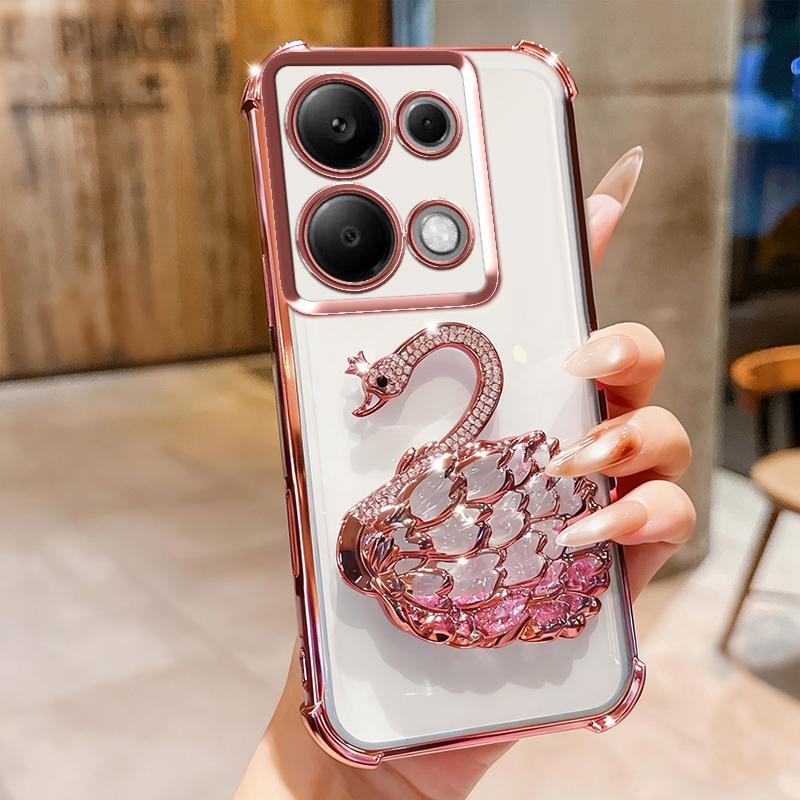 KEYSION Shockproof Plating Phone Case for Redmi Note 13 Pro 4G 13 5G Glitter Jewelled Swan Kickstand Cover for POCO X6 Pro M6 Pro