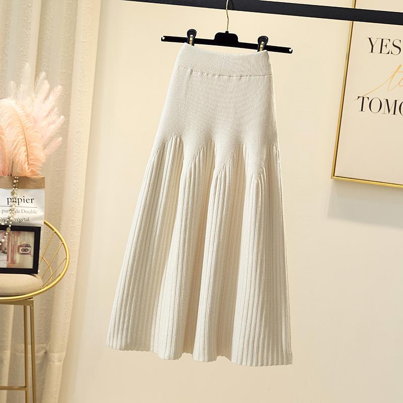 

Осенне-зимняя однотонная юбка-трапеция средней длины, повседневная универсальная трикотажная плиссированная юбка средней длины для женщин ONE SIZE бежевый