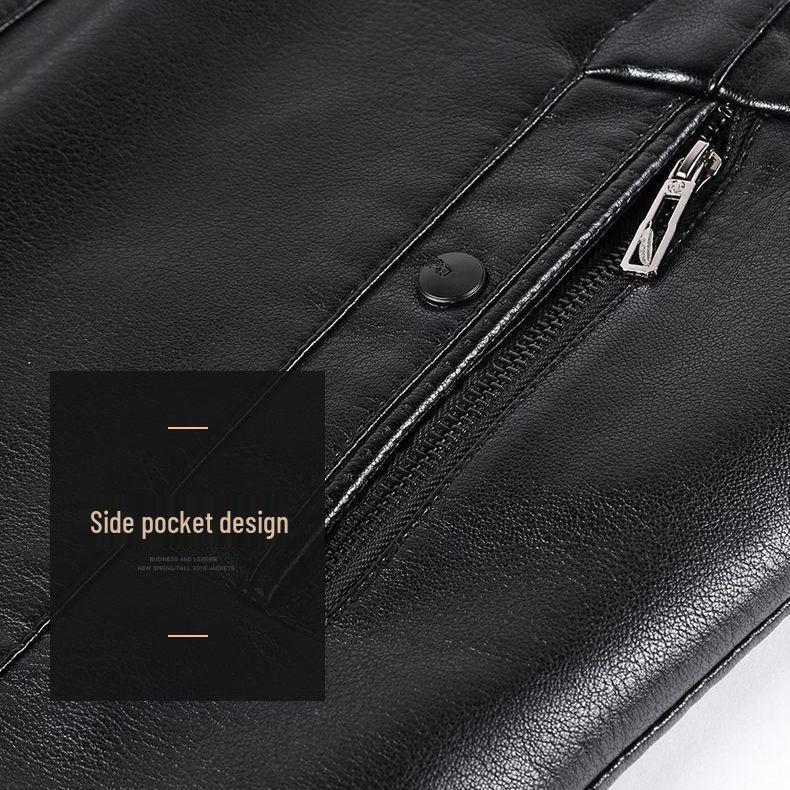 Thickened Lambskin Leather Jacket with Fur Lining for Middle-Aged and Elderly Men