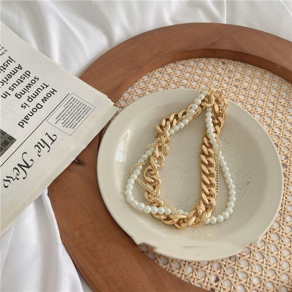 Imitation Pearl Pearl Chain Twine Necklace Neckchain Exaggerated Necklace  Wedding