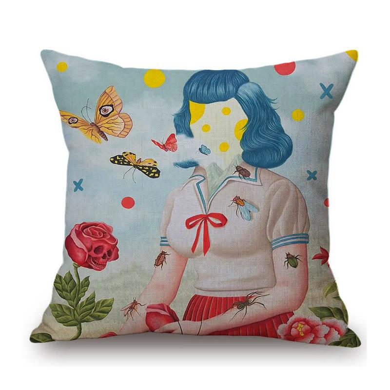 Rafael Silveira Surrealism Oil Painting Pretty Faceless Girl Flower Growth Cotton Linen Sofa Throw Pillow Case Cushion Cover