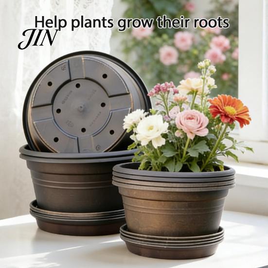 Modern Resin Planters Bulb Plant Pot with Saucer, 10 Inch 13 Wide Flowerpot Matte Finish Flower Pots Drainage Holes, Indoor Outdoor Planter for Tulips