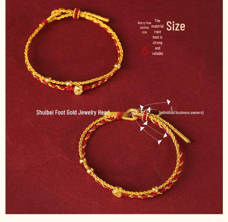 999 Pure Gold Women's Red String Horse Bracelet with Luck Bead