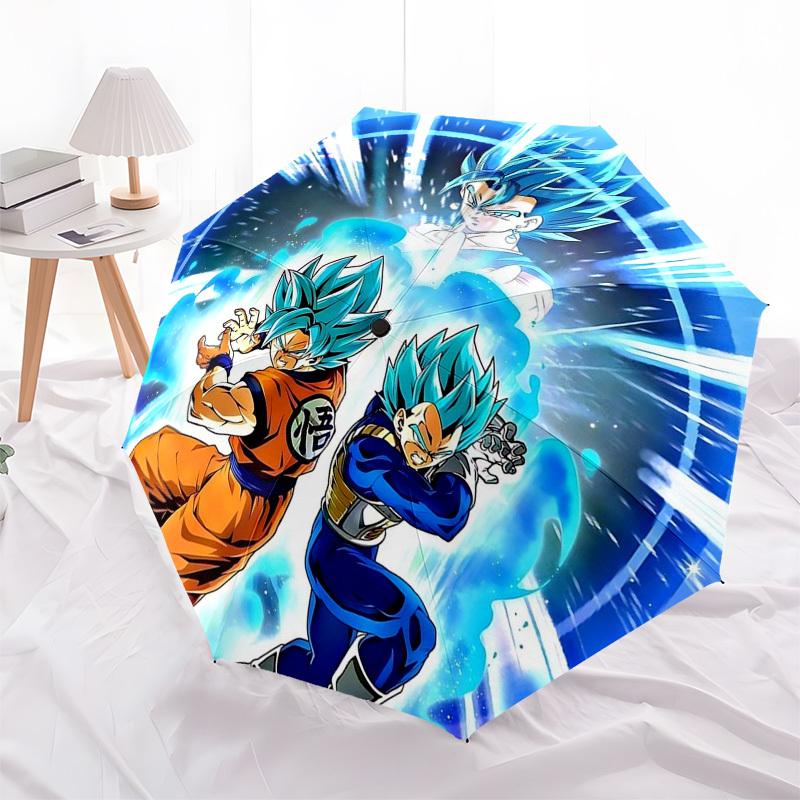 

1pc Dragon Ball Z Super Saiyan Blue Goku Vegeta Saiyans Automatic Folding Umbrella Portable 3-Fold Design with Iron Frame Outdoor for Fans, Travelers,