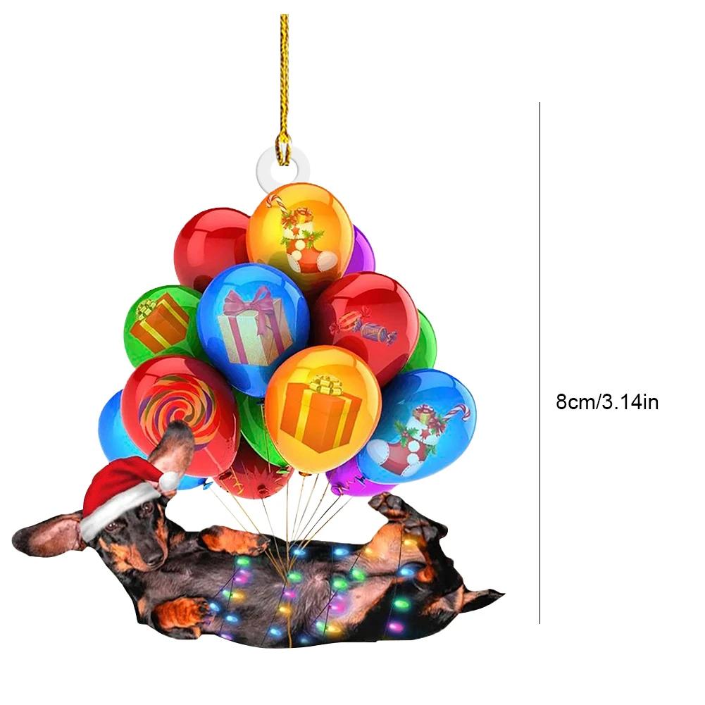 Christmas Cartoon Dog Ornament Acrylic Cute Dog Pendant Dog Figurines Decor Xmas Tree Backpack Car Interior Decor