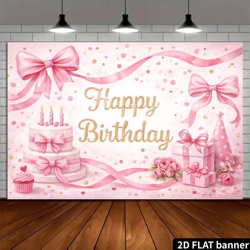 2D Sweet Pink Glitter Girls Birthday Cake Smash Photography Backdrop Decor