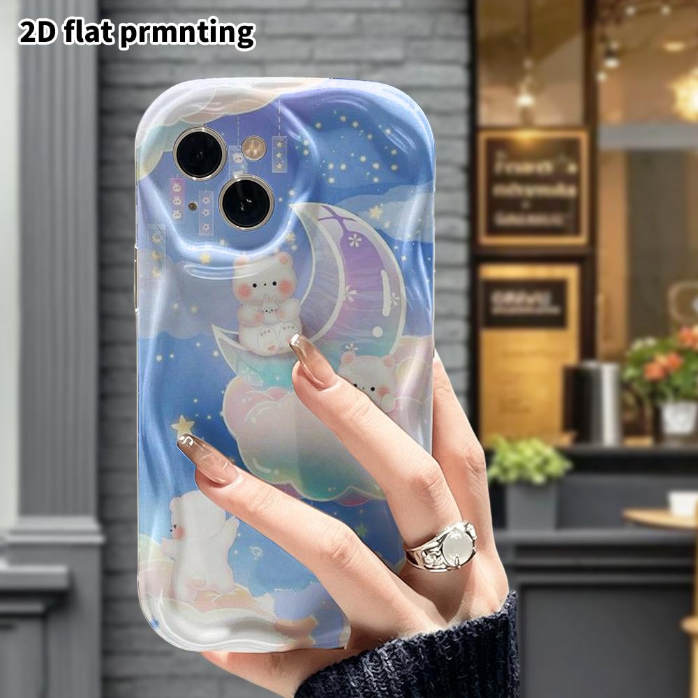 Phone Case: 2D Flat Design, Suitable for iPhone 18 17 16 15 14 13 12 Pro Protective Case, Phone Decoration, Little White Bear On the Moon, Halloween a