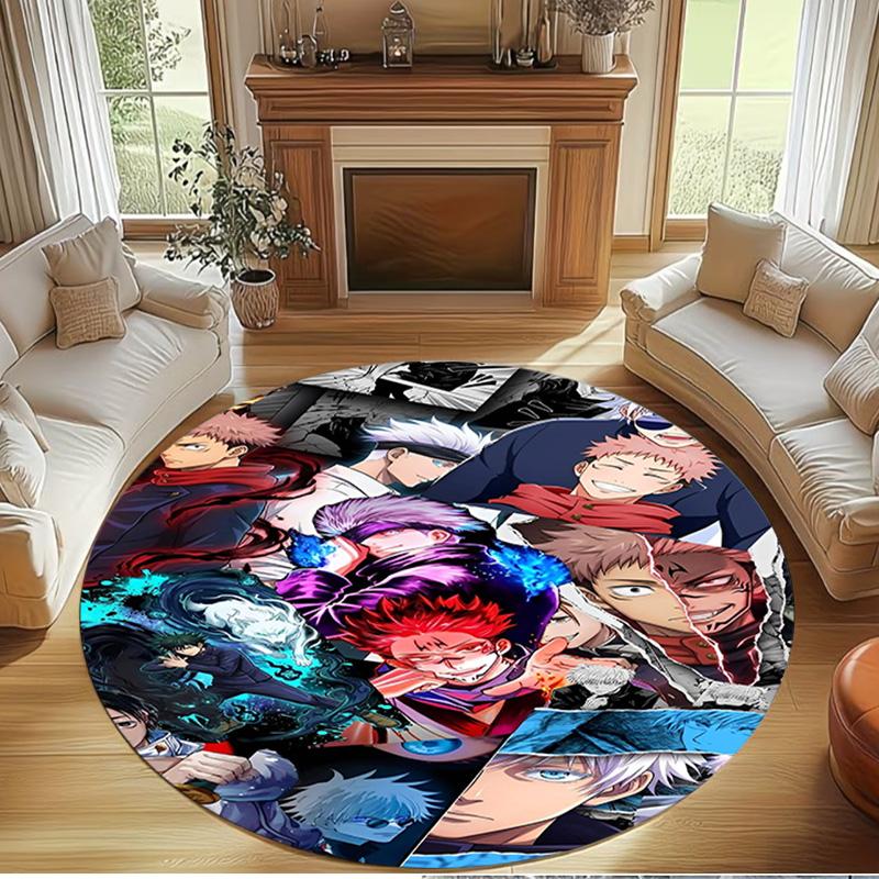 Jujutsu Kaisen Print Round Rug, Washable Floor Carpet, For Entryway Dorm Laundry Room Office Study, Home Decor Birthday Christmas Gift