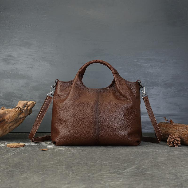 Retro Handbag Bag High-end Leather Women s Bag Ethnic Style First-layer Cowhide Large-capacity Tote Bag коричневый