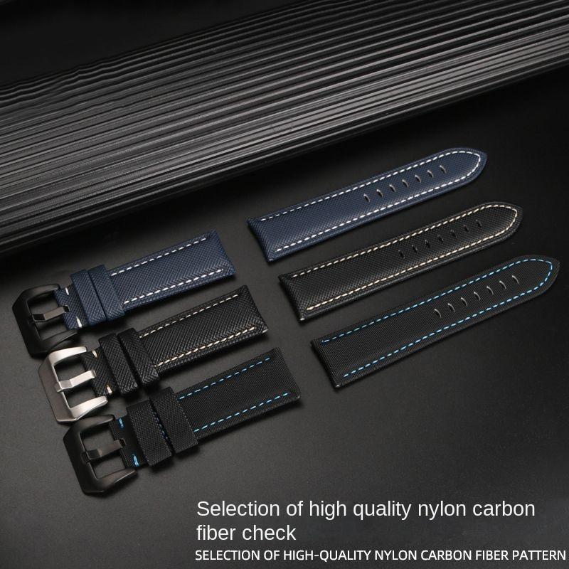 For Panerai Strap Bracelet for Men's PAM111 PAM441 Nylon Carbon Fiber Plaid 441 Leather Watchband Black Blue 22mm 24mm 26MM