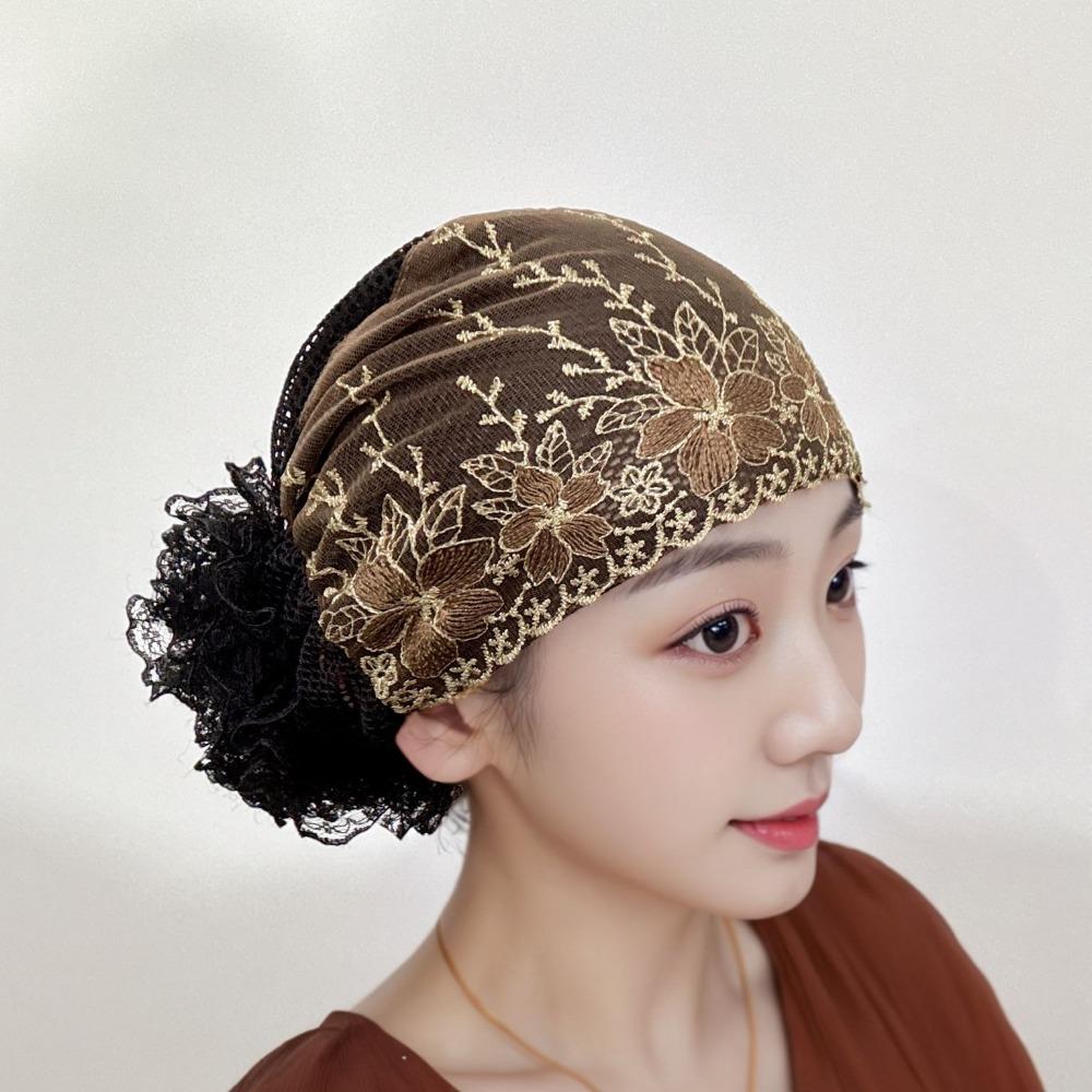 Flower Embroidery Headscarf Full Cover Headband Cap New Postpartum Cap  Women