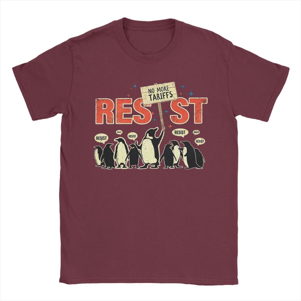 Casual Resist Penguin No More Tariffs T-Shirts Men Crew Neck Cotton T Shirt Funny Short Sleeve Tee Shirt Original Tops