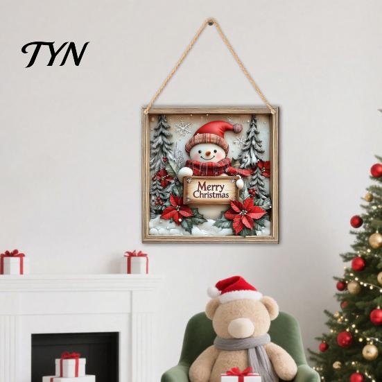 Xmas Door Hanger Christmas Wooden Hanging Sign, Gnome Snowman Angel Candle 2D Wood Plaque, Indoor Holiday Party Decor Vintage Wall for Home