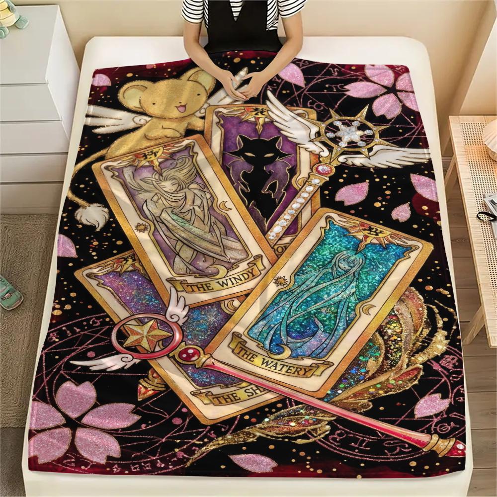 Cardcaptor Sakura Art Print Flannel Blanket Warm Cozy Throw for Bedside Sofa Chair Travel Picnic Multi-purpose Decor-Xin