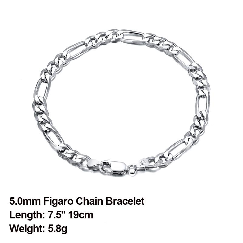 ORSA JEWELS Italian 925 Sterling Silver Men Bracelet 5.0mm Diamond-Cut Figaro Chain Bracelet for Women Wide Thick Bracelet SB66