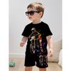 Set de 2 piese pentru copii, de vară, casual, sport, la modă, cu imprimeu model 3D, tricou cu gât rotund și pantaloni scurți
