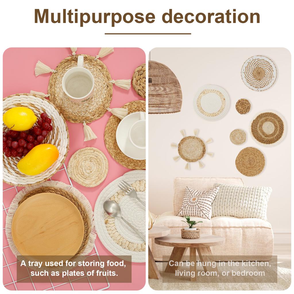 7Pcs Hanging Woven Wall Basket Handmade Decorative Rustic Boho Wall Baskets Decor Home Farmhouse Round Seagrass Baskets Art Gift