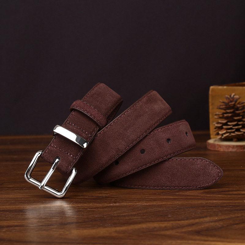 Vintage Suede Leather Belt for Women Genuine Cowhide Belts with Sliver Buckle Perfect for Jeans & Dresses Skinny Belt