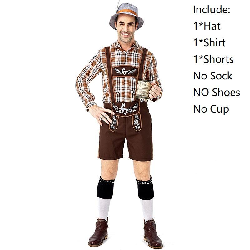 

Немецкая одежда для Октоберфеста Мужской сценический костюм с принтом под оленя Крупный клетчатый костюм Хаки XL