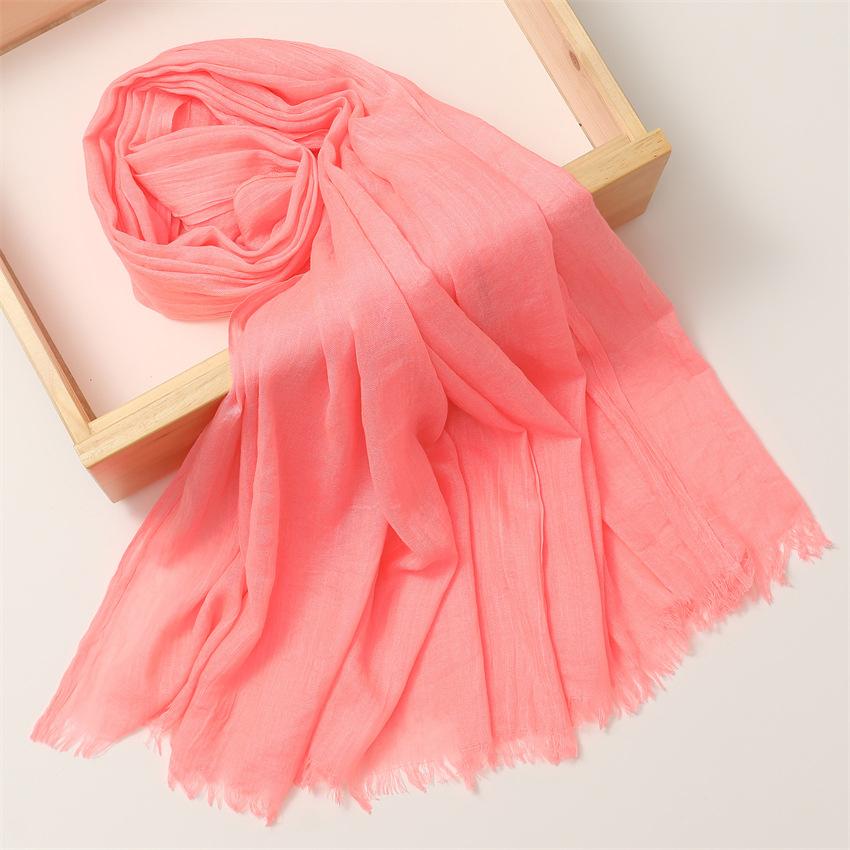 Foreign Trade Silk Scarf Cotton And Linen Headscarf Women'S Spring And Summer Solid Color Japanese And Korean Scarf Sun Protection Warm Shawl Hair