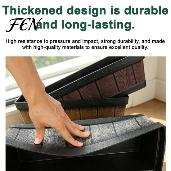 Large Capacity Gardening Pots for Flowers 18 Inch Rectangular Planter Box, Imitation Wood Grain Window Box Planter, Plastic Vegetables Non Deformable