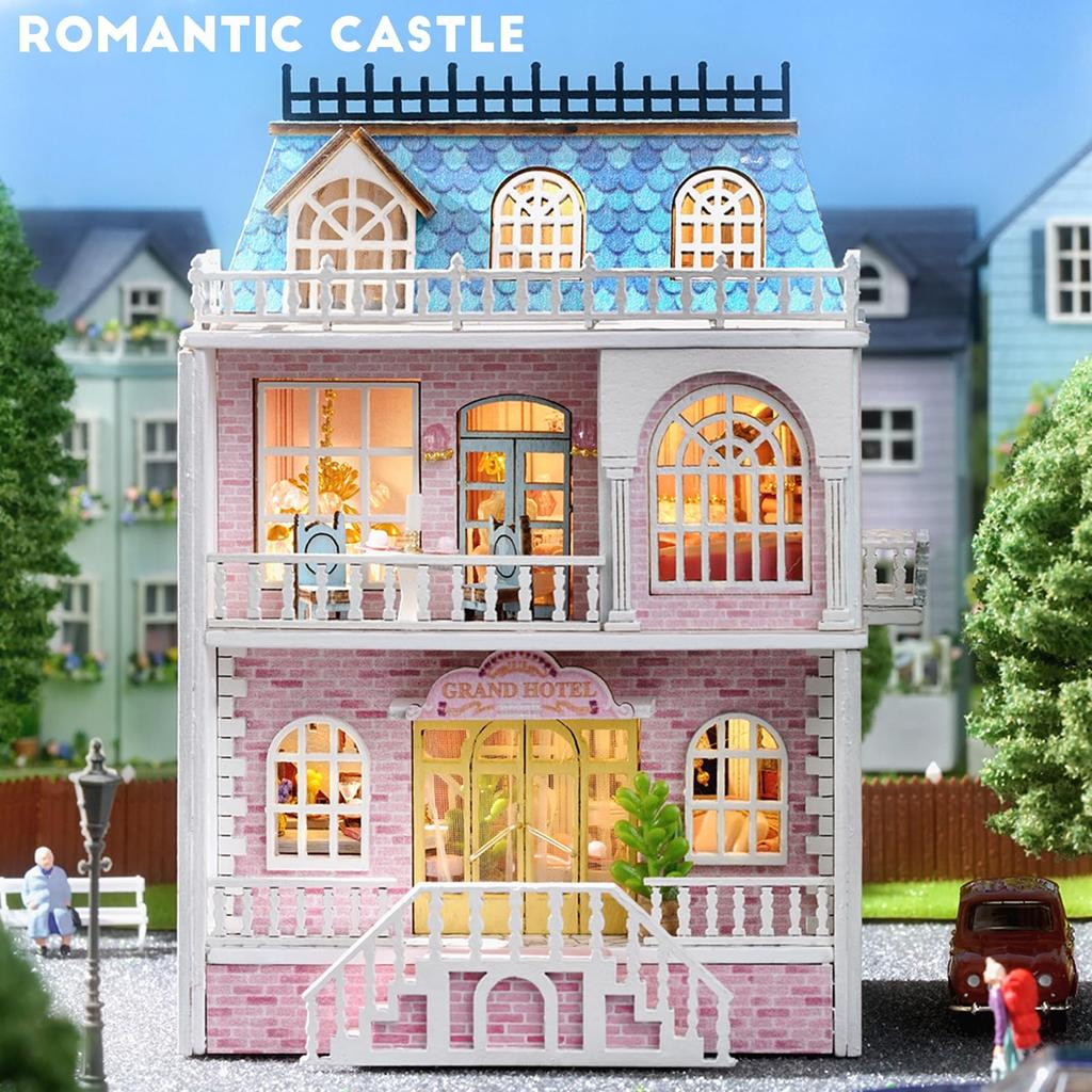 Spilay Dollhouse DIY Miniature Wooden Furniture Kit, Mini Handmade Dollhouse with LED Lights, 1:24 Scale Creative Woodworking Craft Toy (D-018) -