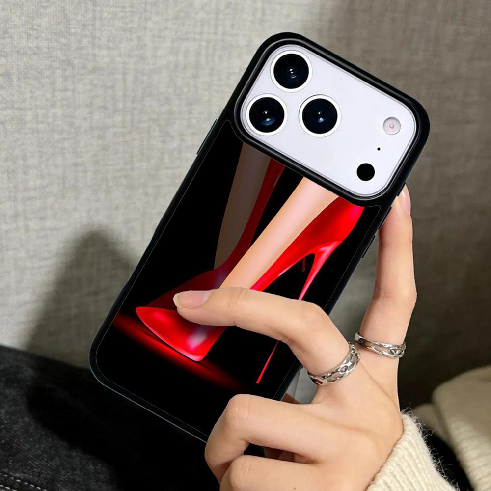 Capa Case for iPhone 17 Air 16 Pro Max 15 Plus 11 13 Mini 14 12 Back Phone Cover red high heel shoes Cute