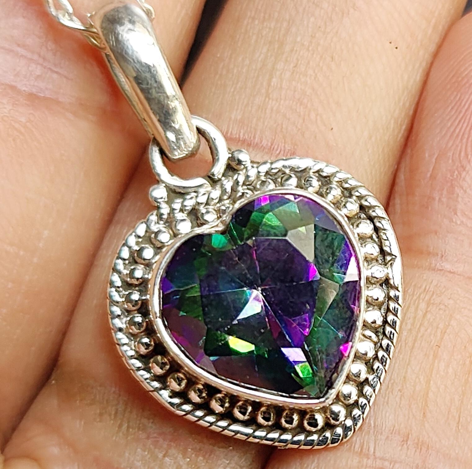 

Подвеска с мистическим топазом, серебро 925 пробы, ожерелье в форме сердца, украшения ручной работы, подвеска с драгоценными камнями, подарок для нее