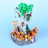 MOC Mittelalterliche Piratenbar Modellbausteine Set Papagei Blockhütte Inselhaus Lagerfeuer Baum Segelboot Schiff Steine Spielzeug Geschenk