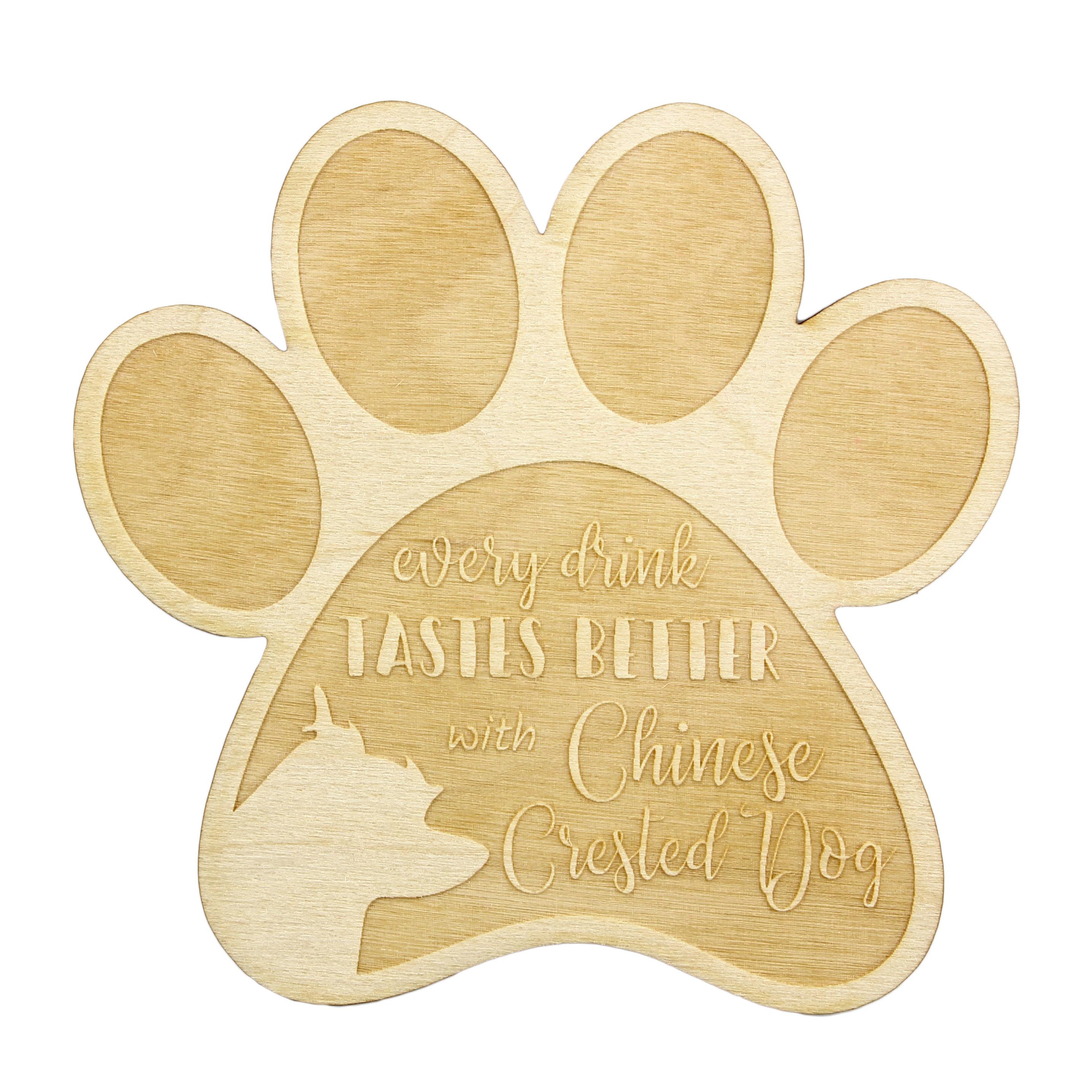 

Chinese Crested Dog, Puff - Mug coaster, engraved coaster with dog, gift for dog lover by Art-Dog brand
