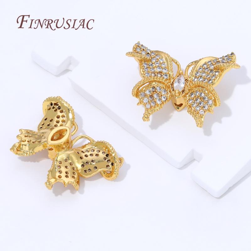18K Gold Plated with Zircon Butterfly Beads Accessories,Spacers For Beads DIY Bracelets&Necklaces Jewelry Making Supplies
