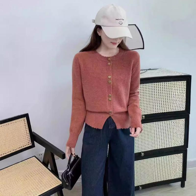 Chic Design Button Sweater Jacket Women's Lace Round Neck Waist Short Knitted Cardigan Tide