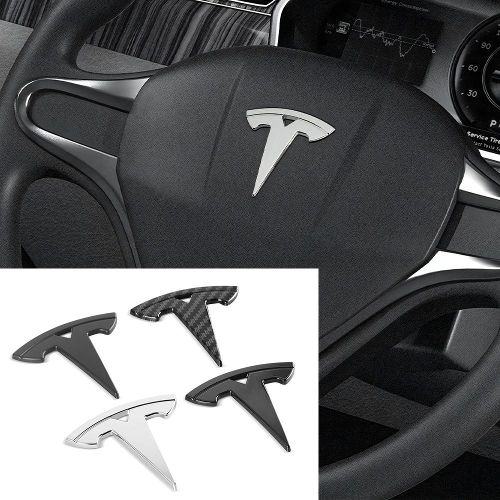1PCS Car Steering Wheel Replacement Accessories Auto Decoration Logo Cover For Tesla Model 3 Model S X Model Y 2020 2021 2022
