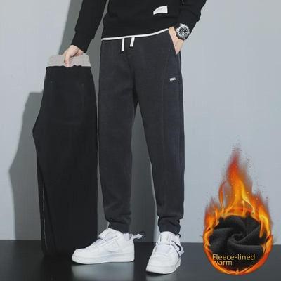 Men's Fashionable Fleece-Lined Winter Pants - Versatile, Comfortable, Cuffed Nine-Point Casual Trousers