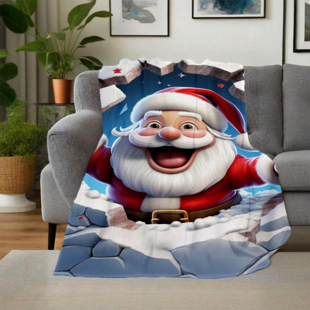 "Christmas Santa Claus Breaking Through Ice Wallpaper"Blanket Flannel Throw Blanket for Sofa, Bed, Travel, Camping, Office