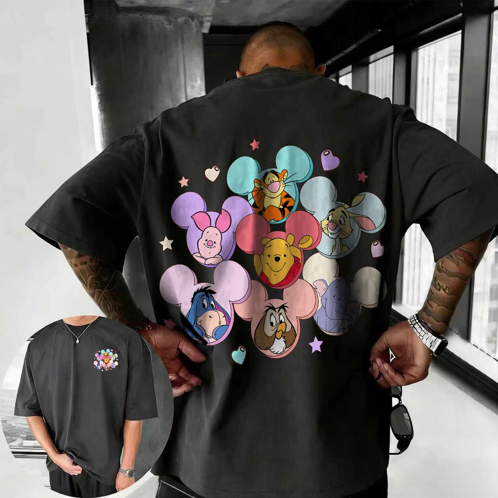 2026 Summer Disney Cute Winnie The Pooh Printed Tshirt Fashion 100 Cotton Short Sleeve Casual Loose Breathable Top Unisex