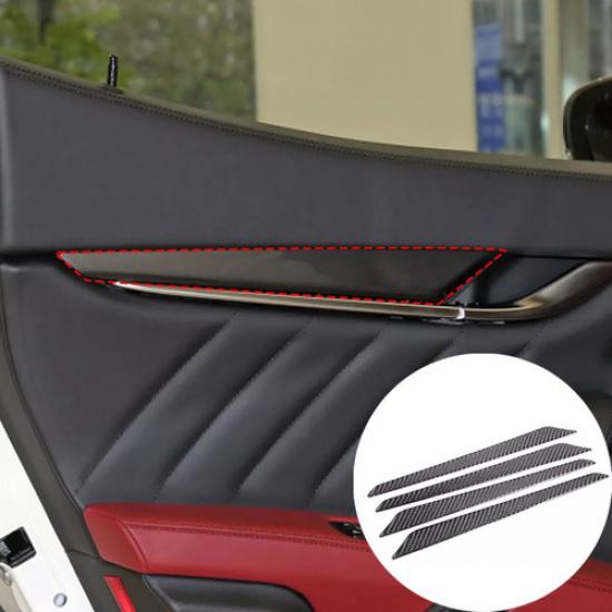 4Pcs For Maserati Ghibli 2014- Carbon Fiber Interior Door Panel Cover Trim
