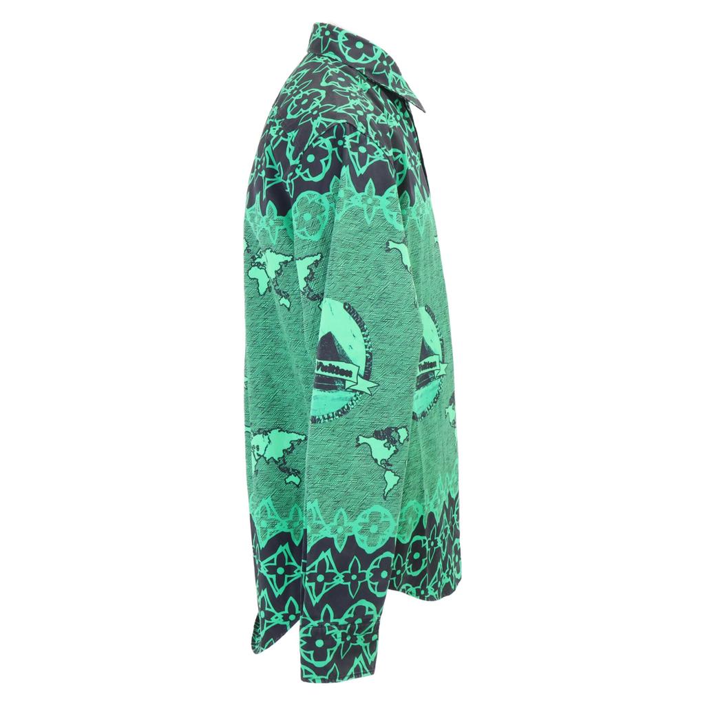 Louis Vuitton [Krajowo Autoryzowany] RM212 FS8 HLS77W LV Koszula z Długim Rękawem Oversize/ topy S Zielony x czarnyUżywany