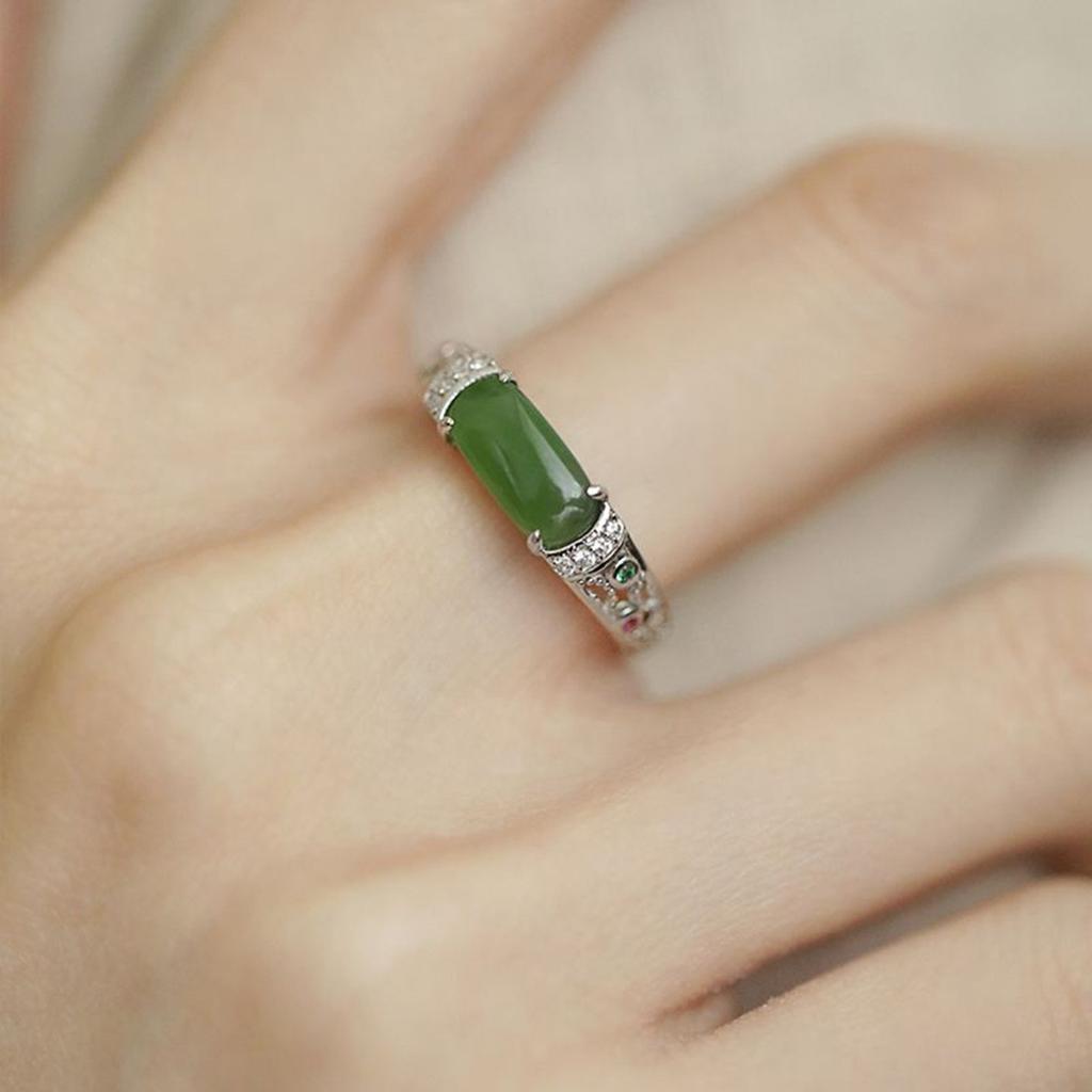925 sterling silver retro temperament Hetian jasper hollow index finger ring feminine sense national tide ethnic style ring 2026